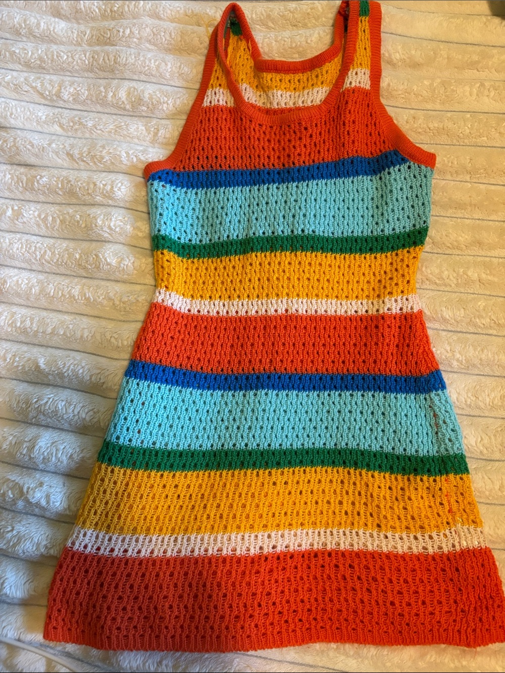 Girls' Multicolor Striped Crochet Tank Dress